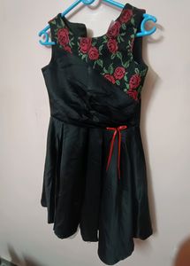 Black Satin Frock For 7-8 Yo Girl