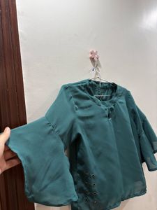 Title: Stylish Teal Green Flared Sleeve