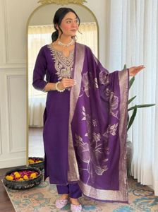 Purple Embroidered Kurta Set with Dupatta