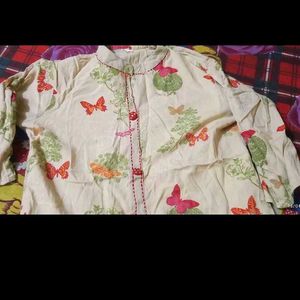 Cream Butterfly Print Kurta