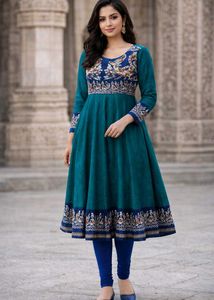 Elegant Teal Anarkali Kurta with Intricate Embelli