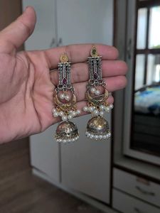 Elegant Jhumka Earrings with Pearls