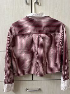 Maroon Striped Cropped Shirt