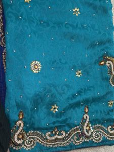 Beautiful Teal &amp; Blue Embellished Saree