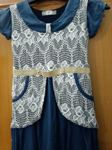 Blue Lace Trimmed Kurta