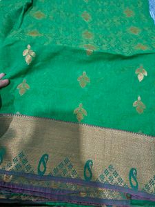 Vibrant Green Saree with Gold Motifs