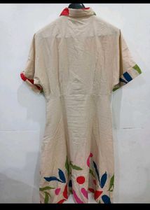 Chic Beige Abstract Print Midi Dress