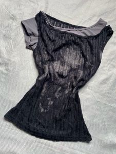 Unique Black Sheer Graphic Top