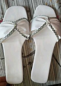 Elegant White Bow Slides