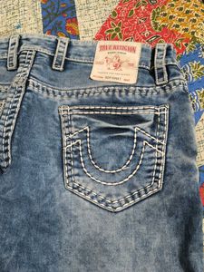 Blue Wash Jeans with White Stitching
