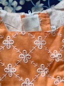 Orange Embroidered Cotton Dress - Size 20
