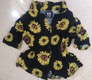 Black Sunflower Button Top