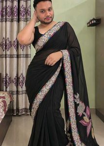 Elegant Black Saree with Embellished Border