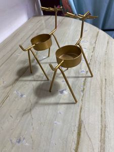 2 Golden Reindeer Shaped Candle Stand