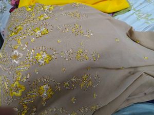 Embellished Beige kurta pajama dress material
