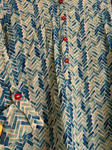 Blue Cotton Print Kurta