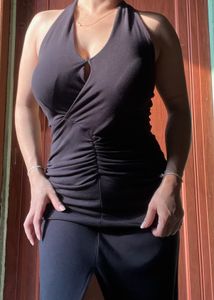 halter neck black gown