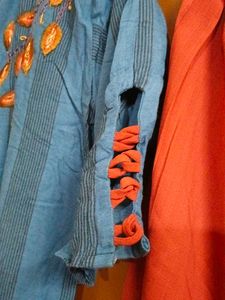 Blue Kurta Set with Red Pants