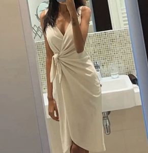 Women's Beige Wrap Dress