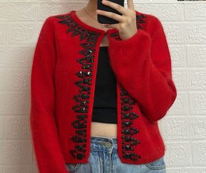 Red Embellished Cardigan