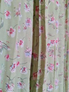 Light Green Floral Pleated Skirt