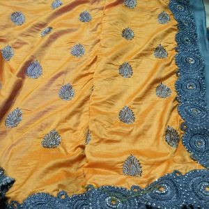 Orange Saree with Grey Border