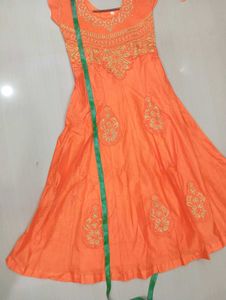 Stunning Orange Embroidered Anarkali Gown