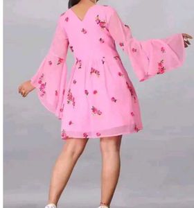 Beautiful Pink Floral Bell Sleeve dress