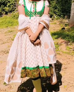 Elegant White &amp; Green Anarkali Suit