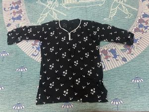 Black Floral Print Kurta