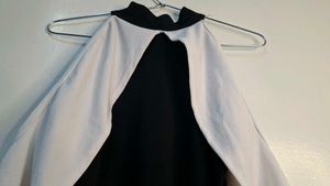 Chic Black &amp; White Cold-Shoulder Halter Bodycon