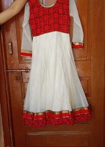 Elegant White &amp; Red Kurta Set with Dupatta