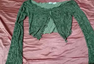 Trendy Green Swirl Mesh Crop Top - Edgy Asymmetric