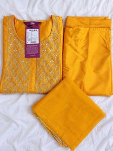 Libas Yellow Yoke Design Three Pc Suit