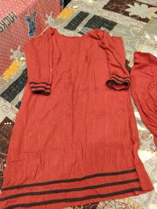 Red Kurta Set with Black Border