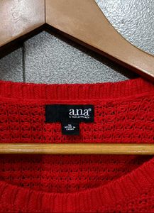 Vibrant Red Textured Crochet Knit Sweater