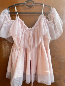 Sheer Ruffle Cold Shoulder Dress
