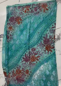 Beautiful Teal Embroidered saare with blouse