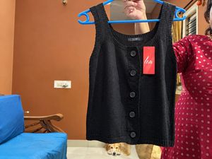 Black Button-Up Knit Tank Top