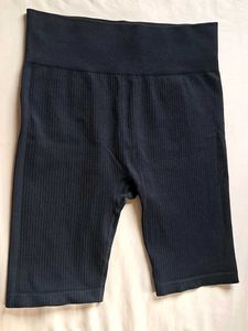 Black Ribbed Biker Shorts