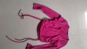 Vibrant Pink Ribbed Long Sleeve Crop Top