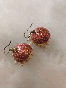 Traditional Red Jhumka Earrings