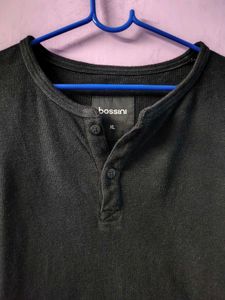 Ribbed Balck Henley Shirt