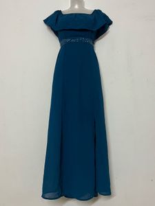 AND BRANDED Teal Maxi Dress with Ruffle Neckline