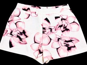 White Floral Print Shorts