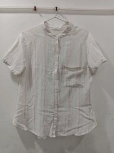 Chic Striped Band Collar Blouse