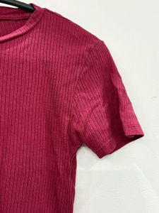 Maroon Ribbed Knit Cropped Top
