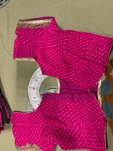 Pink chiffon bandhani saree with blouse