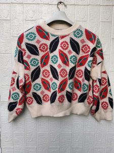 New with tag Korean Cozy Floral Print Knit Sweater