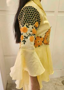 Yellow Kurta with Floral Embroidery